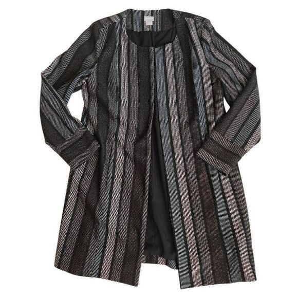Chico's Womens Striped Longline Shine Duster Cardigan Jacket Black Size 1 (8/10) - Picture 2 of 13
